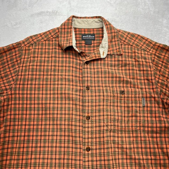 Woolrich Shirt Mens Large Orange Brown Plaid Flannel Button Outdoor Long Sleeve - Picture 6 of 9